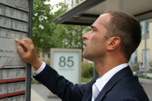 A man checking the bus times for Stagecoach