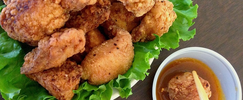 Karaage on plate dip